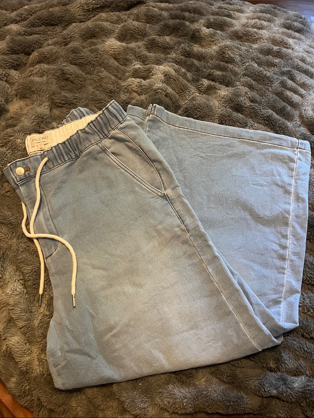 Pilcro Light Blue Wide-Leg Drawstring Jeans